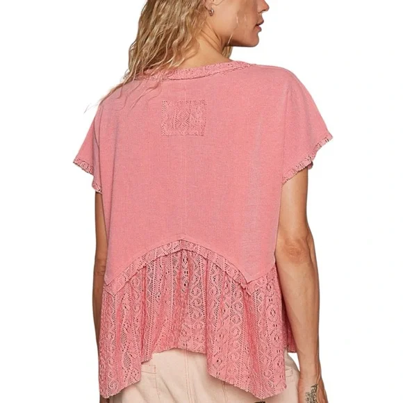 POL / Patchwork Lace Top / Boho Jersey Babydoll Tunic Shirt - Picture 2 of 2